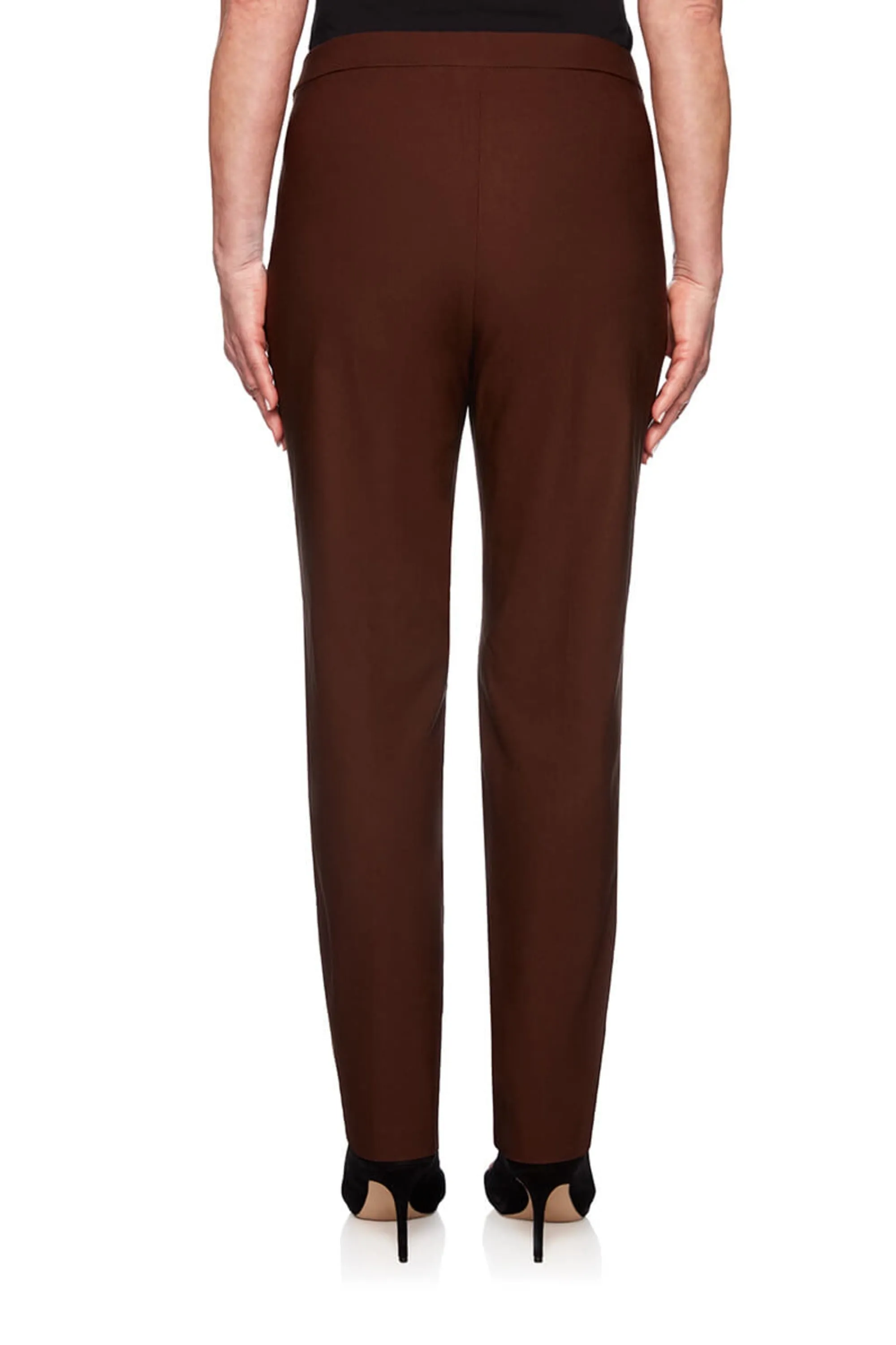 Alfred Dunner Women's Classics Tummy Control Pull On Straight Leg Pants Short Brown Size 8 Petite