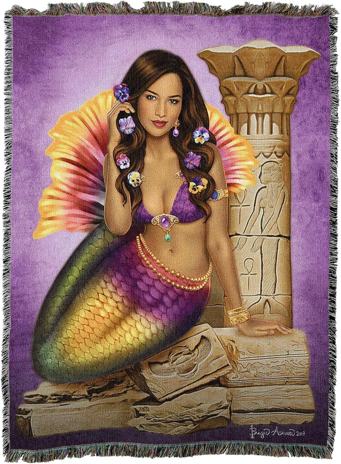 Ancient Ruins Mermaid Tapestry Blanket by Brigid Ashwood