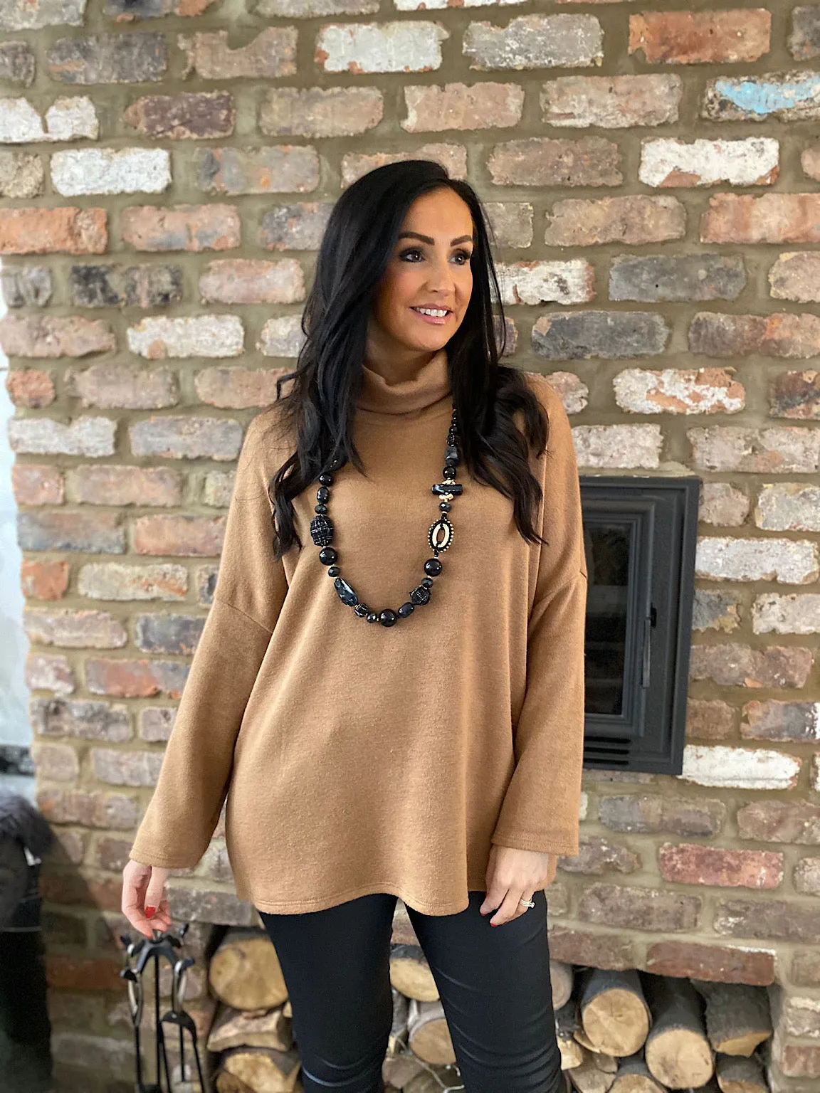 Camel Cowl Neck Knit Polly