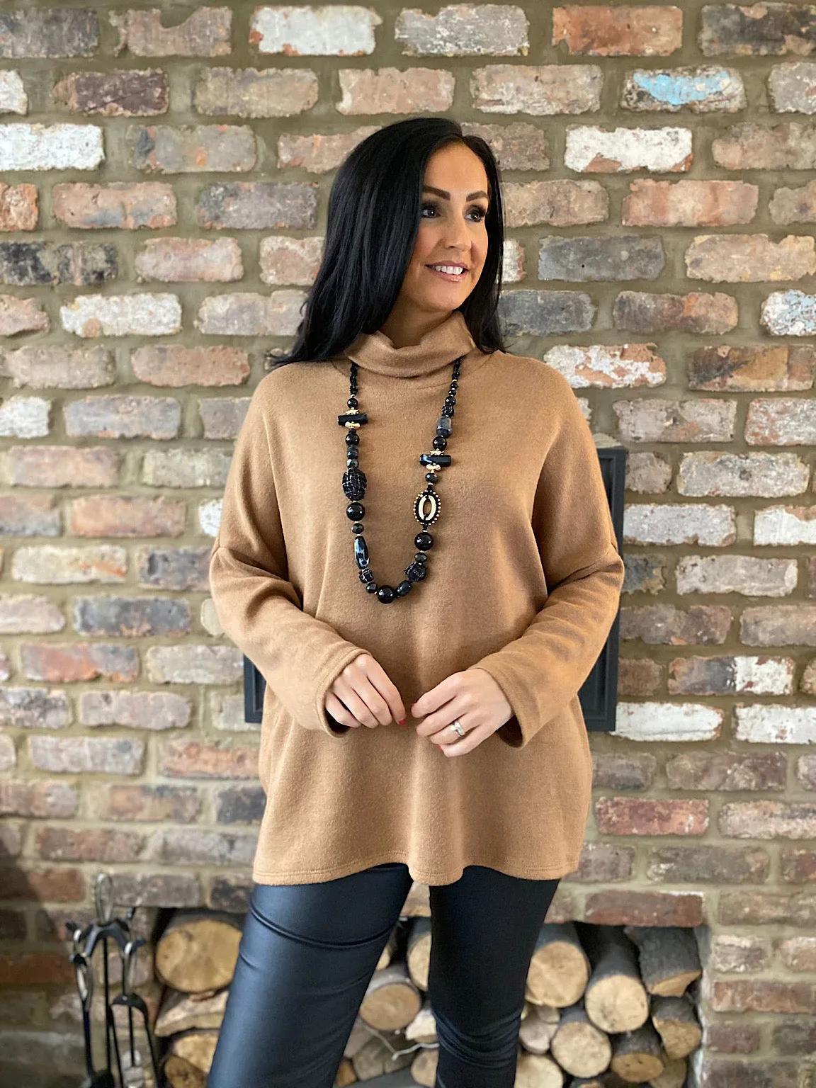 Camel Cowl Neck Knit Polly