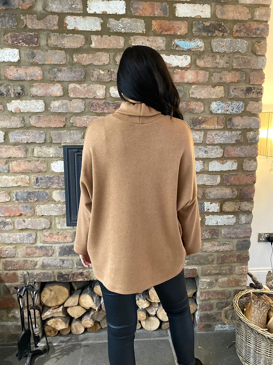 Camel Cowl Neck Knit Polly