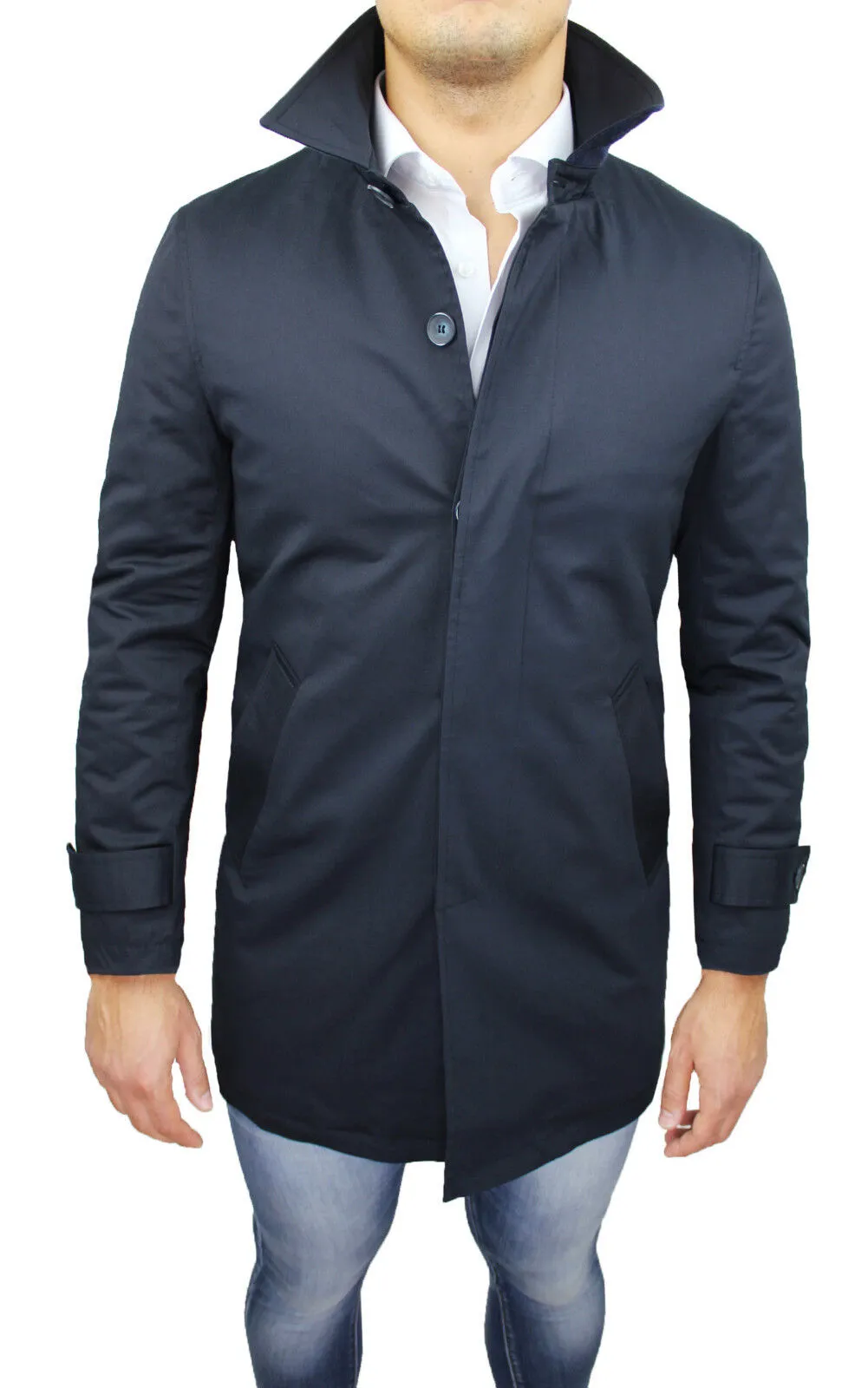 GIACCONE INVERNALE UOMO DIAMOND BLU TRENCH SOPRABITO GIACCA ELEGANTE CASUAL