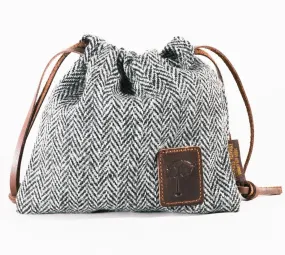 Harris Tweed Golf Drawstring Valuables Pouch in Black and White Herringbone