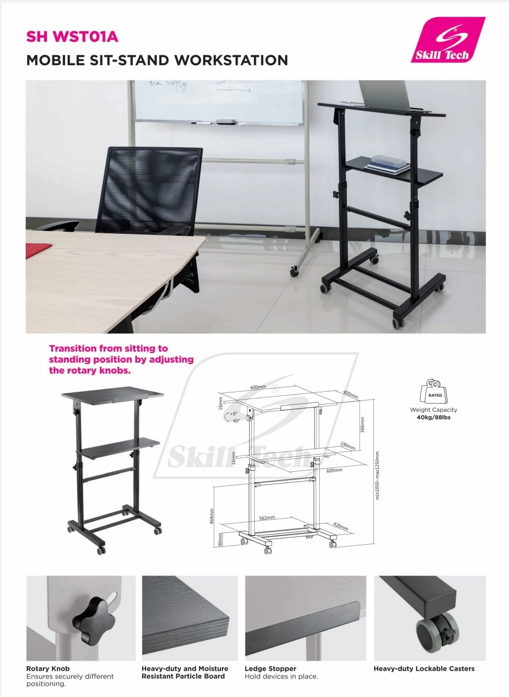 Height Adjustable Mobile Workstation With Tiltable Desktop Mount SH-WS-T01A