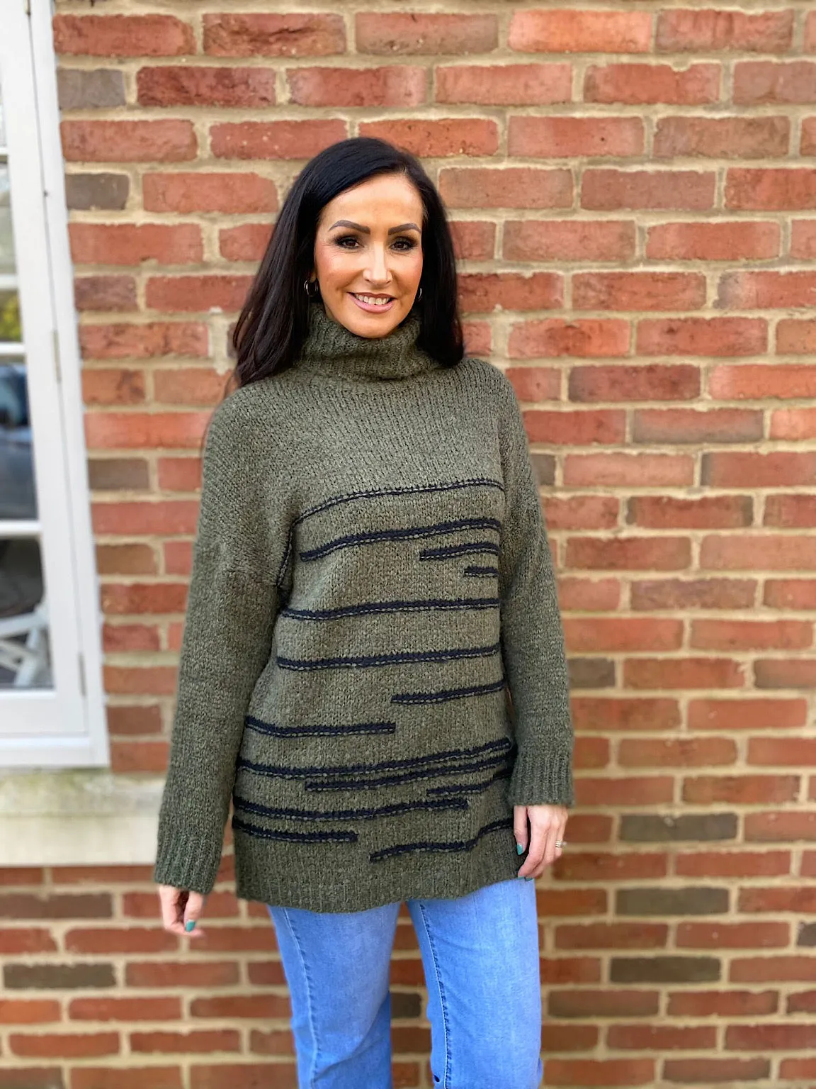 Khaki Stripe Patterned Jumper Dina