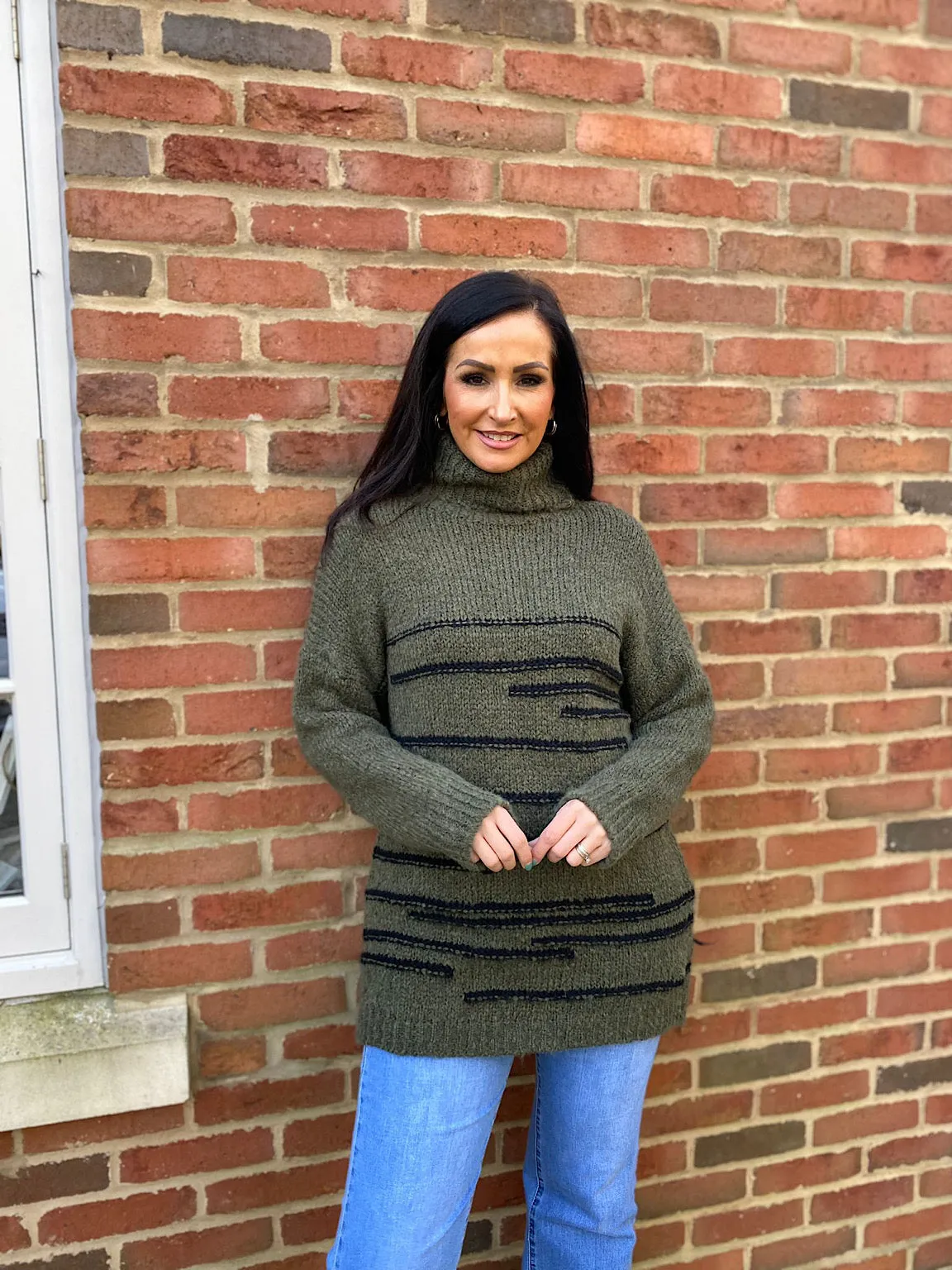 Khaki Stripe Patterned Jumper Dina