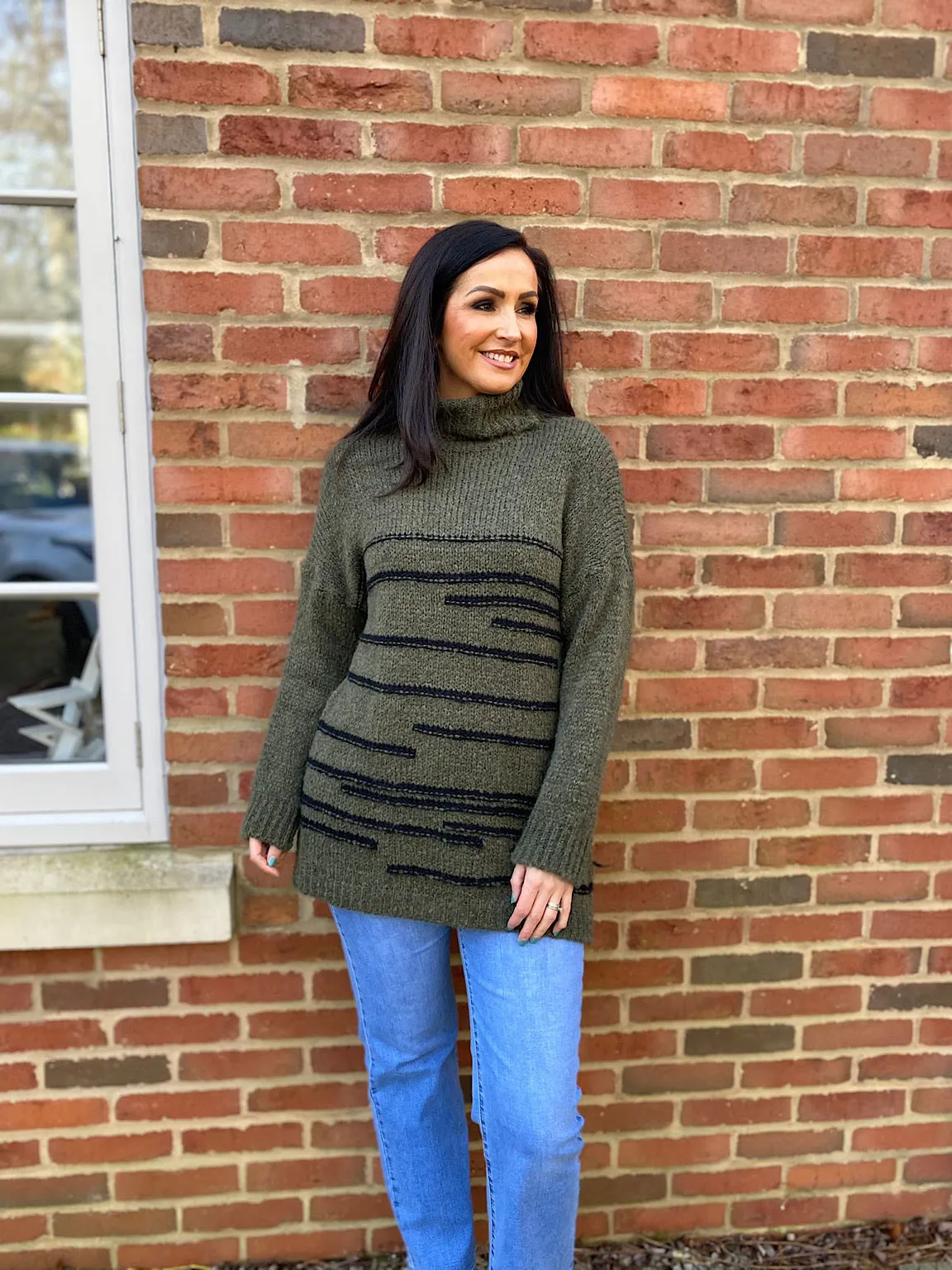 Khaki Stripe Patterned Jumper Dina