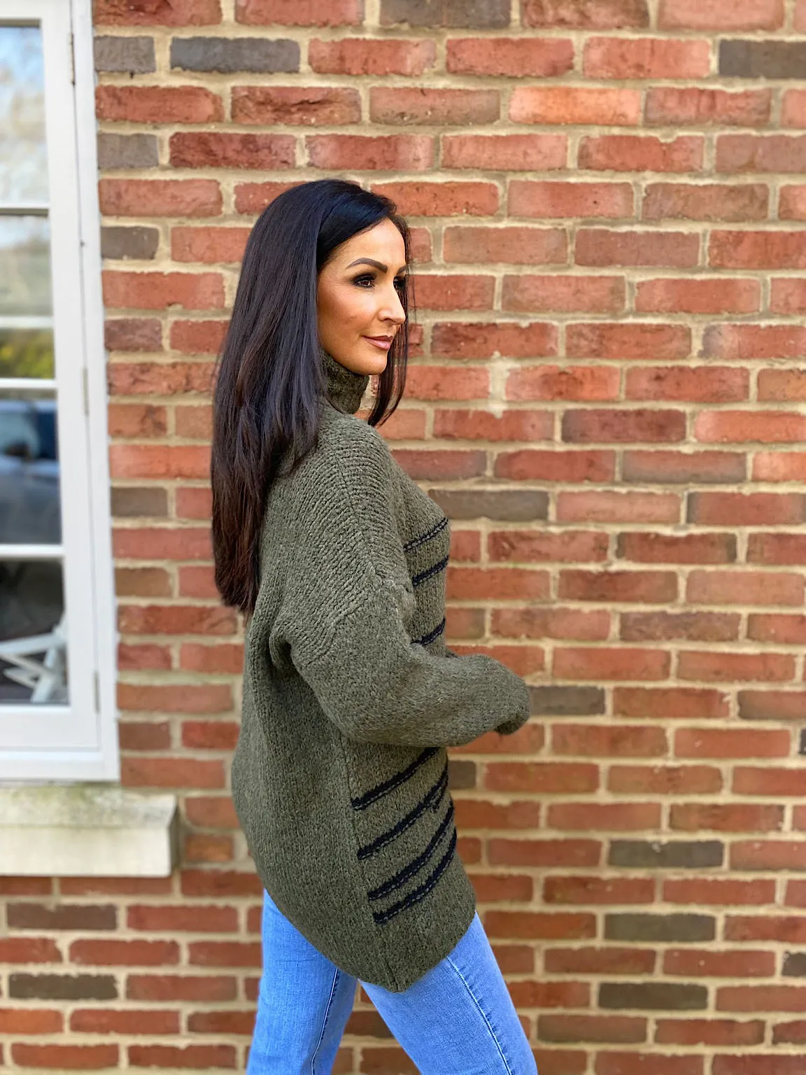 Khaki Stripe Patterned Jumper Dina