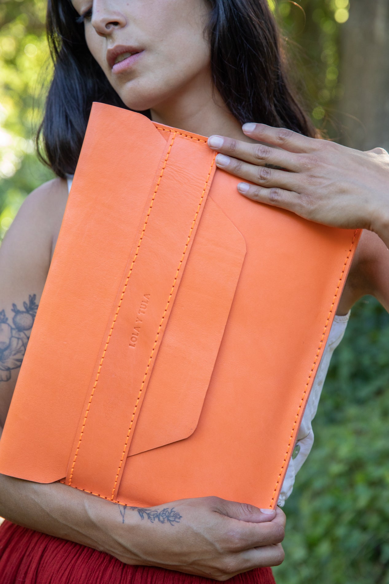 LEATHER LAPTOP SLEEVE // TANGERINE