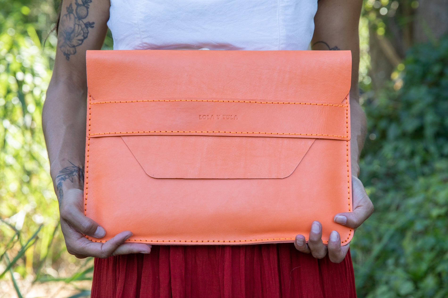 LEATHER LAPTOP SLEEVE // TANGERINE