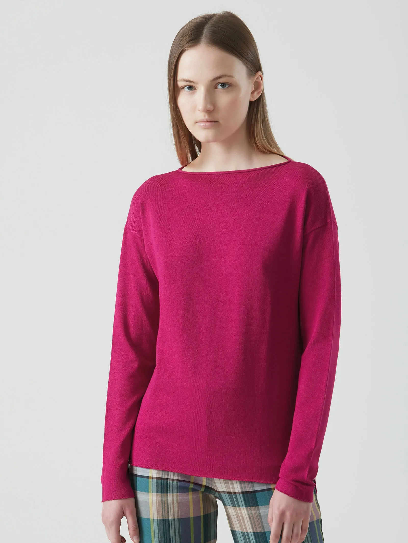 Maglia con scollo a barchetta in filato Winter Basic - Magenta