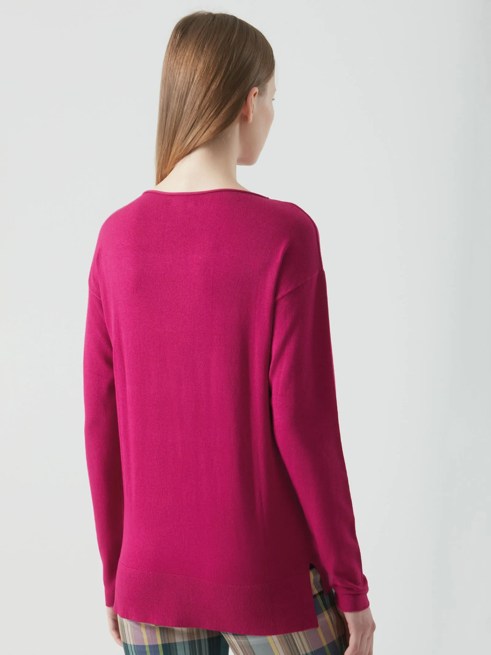 Maglia con scollo a barchetta in filato Winter Basic - Magenta