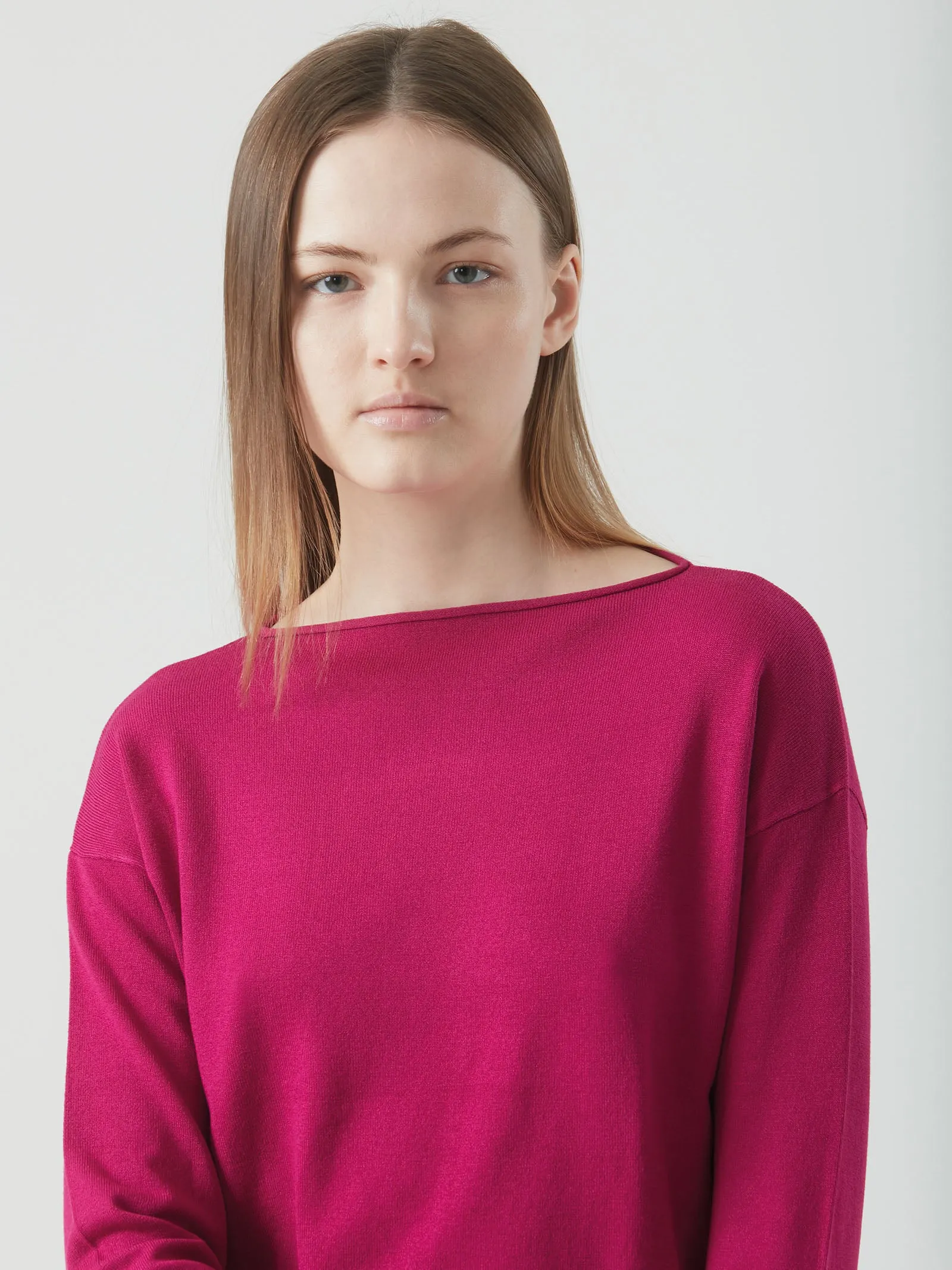 Maglia con scollo a barchetta in filato Winter Basic - Magenta