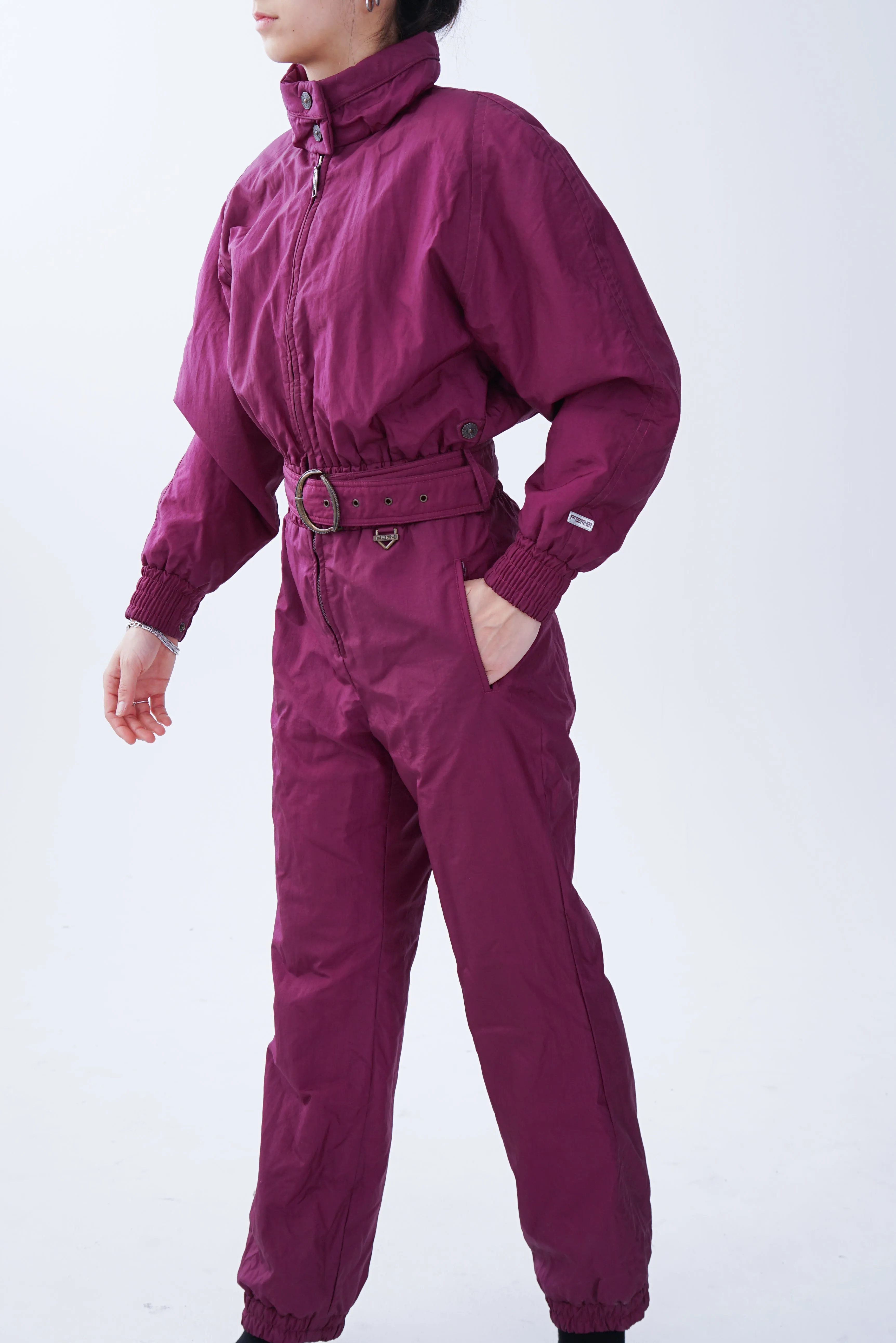 One piece vintage Fera Skiwear ski suit, snow suit mauve métallique pour femme taille 10