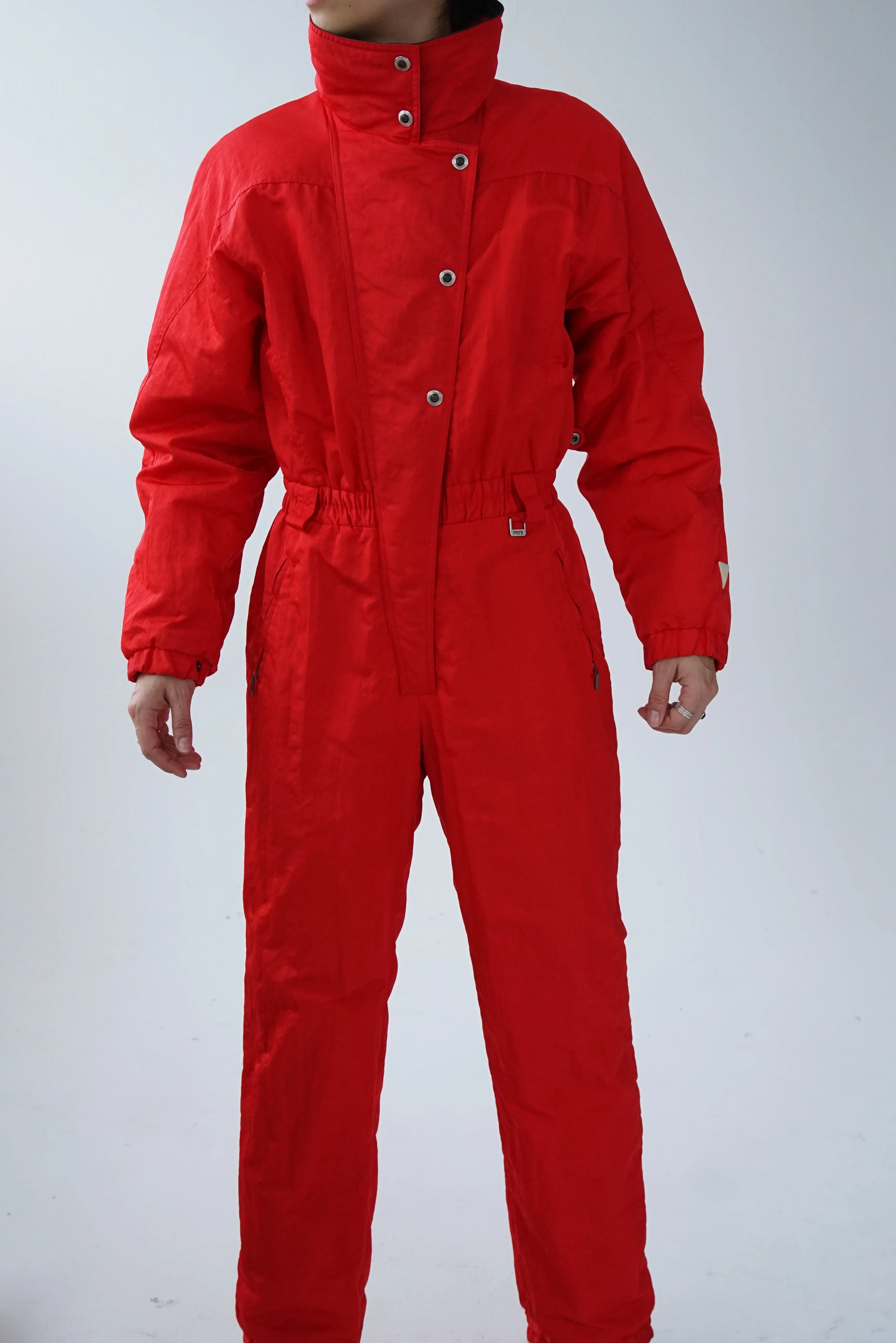 One piece vintage Fera Skiwear ski suit, snow suit rouge pour femme taille 14 (M)