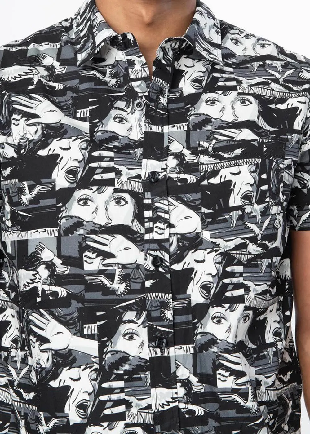 Unique Vintage x Hitchcock The Birds Attack Men's Shirt Black White