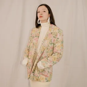 Vintage Pastel Floral Oversized Blazer (S)