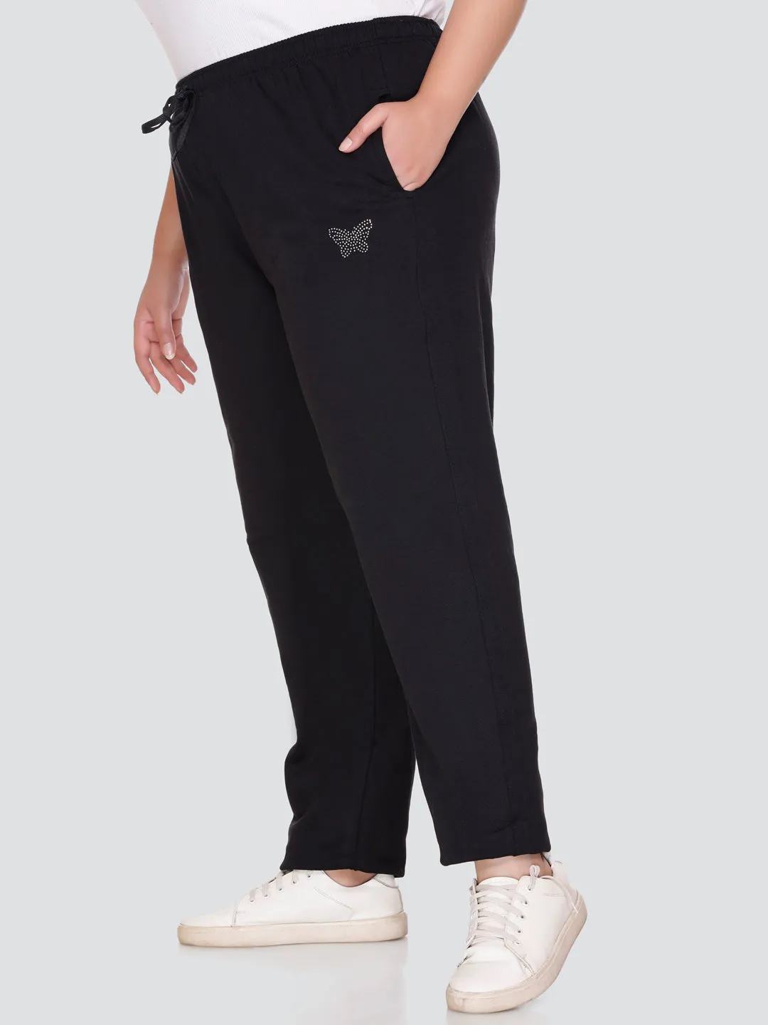 Women Winter Wear Cozy Black Fleece Track Pants